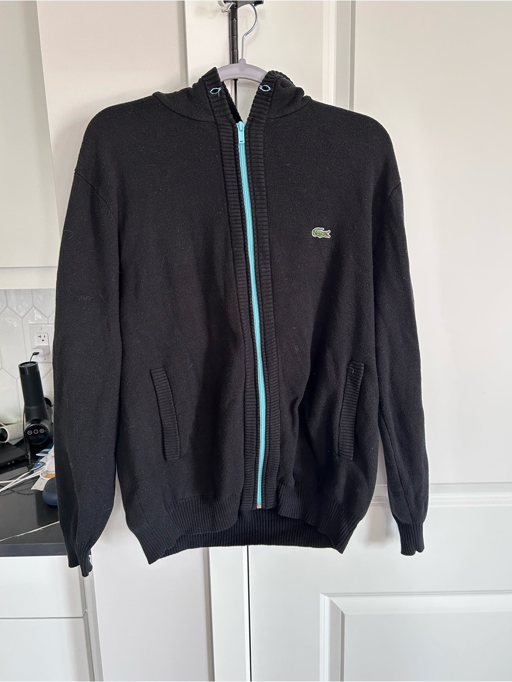 Men’s Knit Black Full Blue Zip Fleece Sweatshirt Jacket Casual Cotton Blend